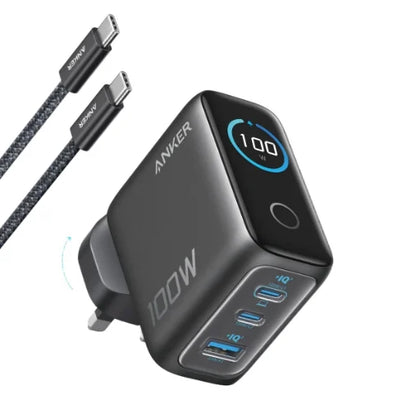 Anker Charger (100W, 3 Ports, Smart Display) 3輸出牆插充電器連 USB-C 充電線 B121B