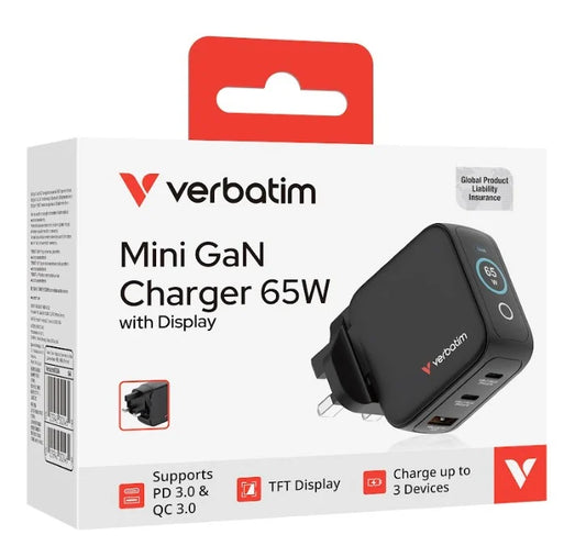 Verbatim Mini GaN Charger 65W with Display 插牆式充電器 #30246