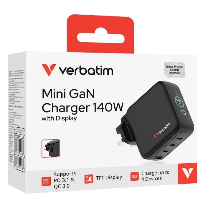 Verbatim Mini GaN Charger 140W with Display 插牆式充電器 #30248