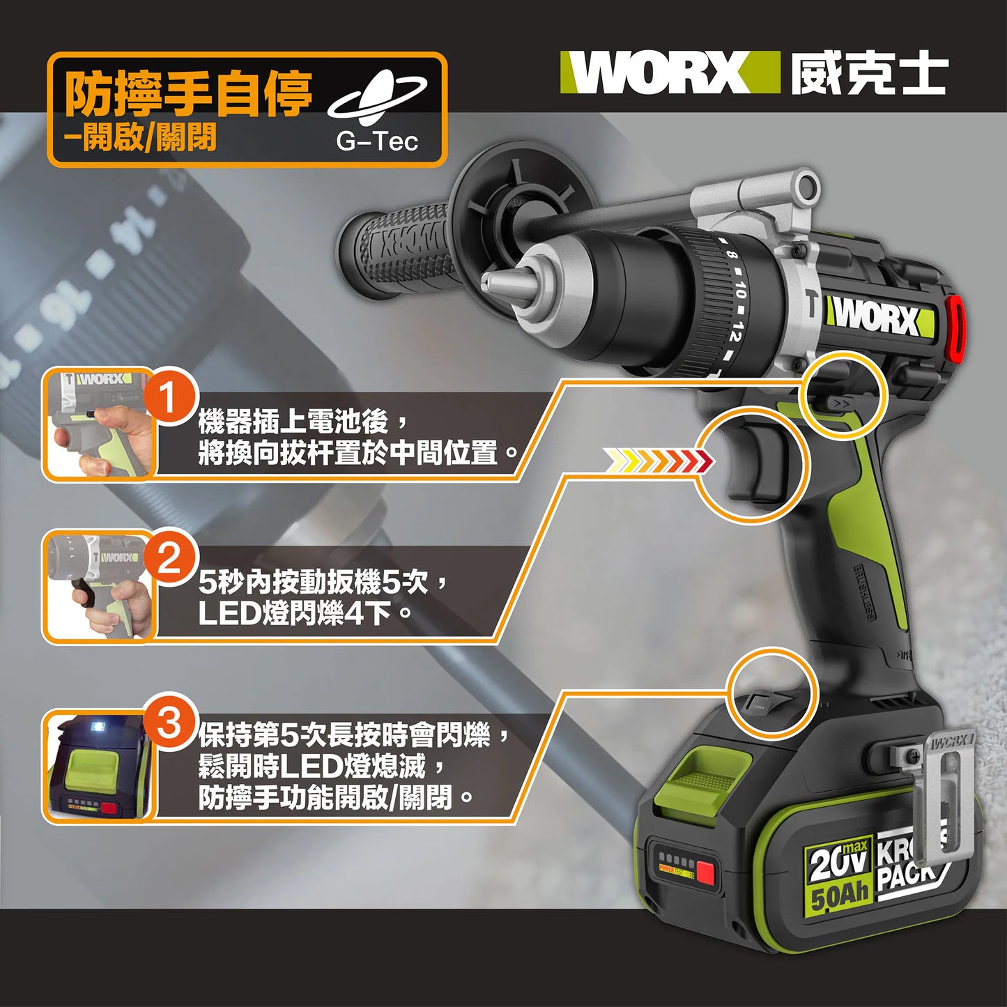 WORX WU373.2 20V 無刷衝擊電鑽