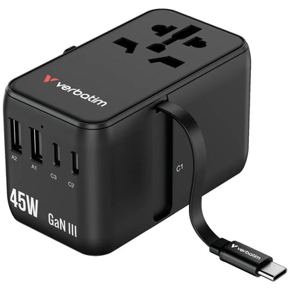 Verbatim Charge 'n' Travel 45W 通用旅行轉插 (附USB-C可伸縮充電線)