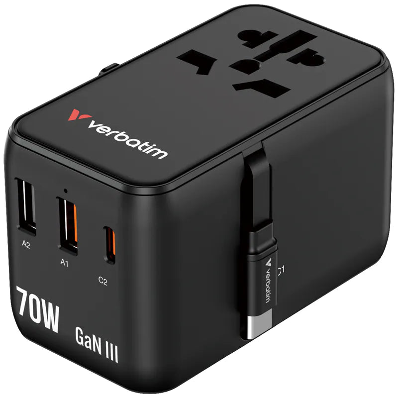 Verbatim Charge 'n' Travel 70W 通用旅行轉插 (附USB-C可伸縮充電線)