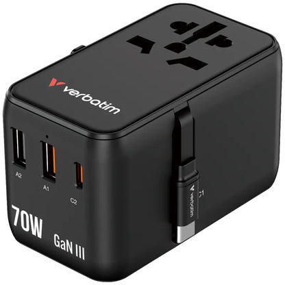 Verbatim Charge 'n' Travel 70W 通用旅行轉插 (附USB-C可伸縮充電線)