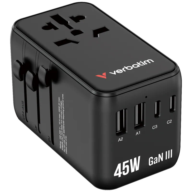 Verbatim Charge 'n' Travel 45W 通用旅行轉插 (附USB-C可伸縮充電線)