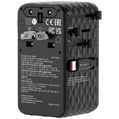 Verbatim Charge 'n' Travel Diamond 70W 通用旅行轉插(附雙USB-C可伸縮充電線) (CNT-70/2C)
