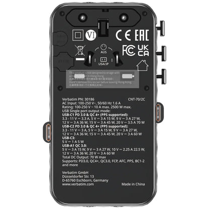 Verbatim Charge 'n' Travel Diamond 70W 通用旅行轉插(附雙USB-C可伸縮充電線) (CNT-70/2C)