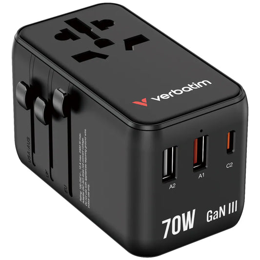 Verbatim Charge 'n' Travel 70W 通用旅行轉插 (附USB-C可伸縮充電線)