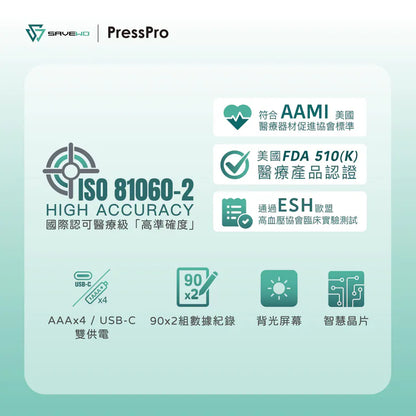 SAVEWO PressPro 醫療級智能血壓計 (臂帶式) B18